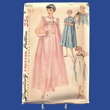 Nightgown Negligee 1954 Vintage Sewing Pattern Simplicity 4936 Size 16 Uncut