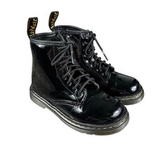 Dr. Martens 1460 Black Patent Leather Lace Up Side Zip Boots Kids Girl Size 10