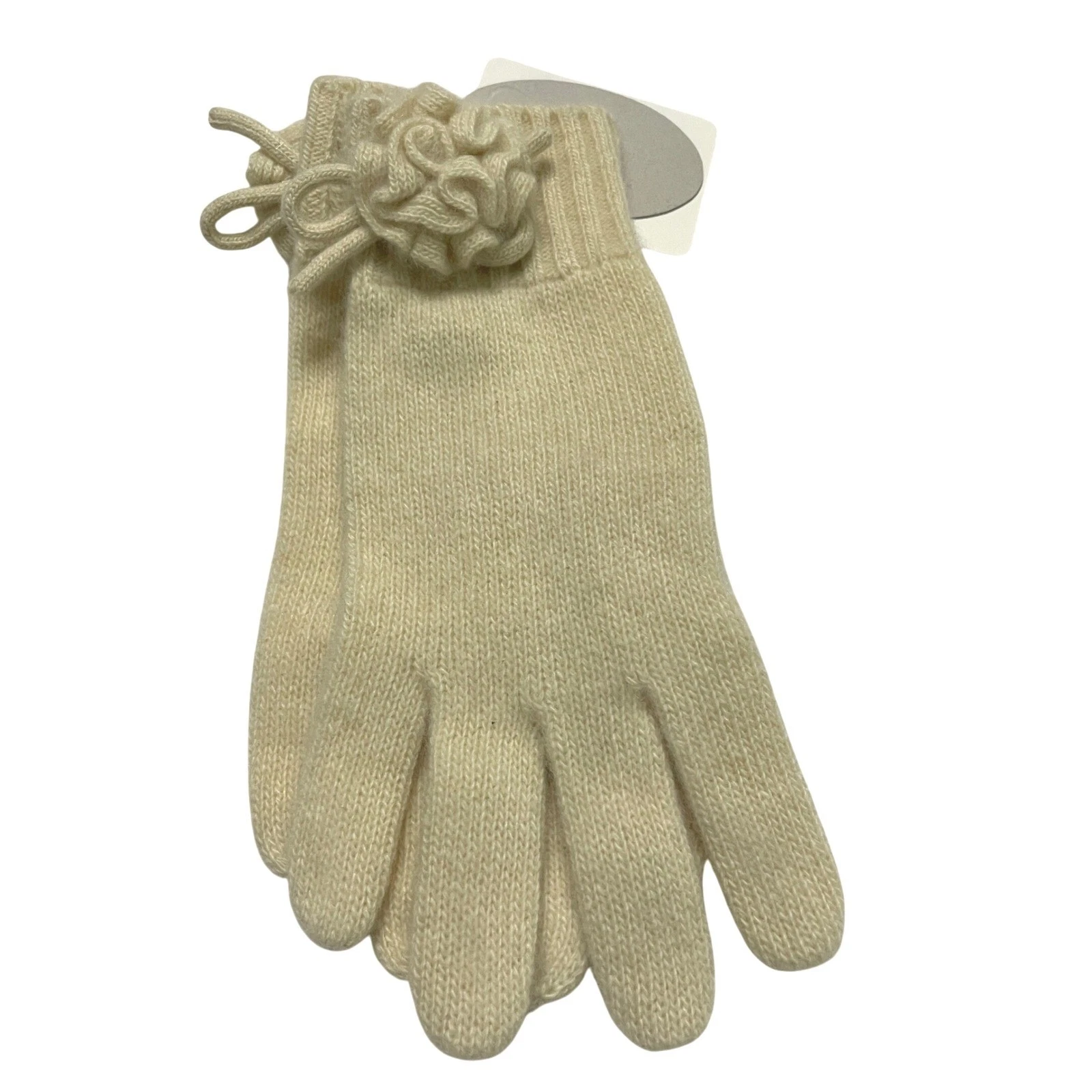 Portolano Womens Cream Cashmere Gloves Flower Detail Luxurious Soft Delicate