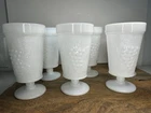 Lot of 6 Vintage Milk Glass Goblets Grapes & Vines Pattern Tumblers 5.75"