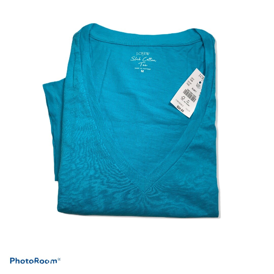 J.Crew Women’s Short Sleeve V Neck Cotton TShirt.Aqua.Sz.Medium.NWT