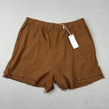 Grade and Gather Shorts Womens L Rayon Linen Blend High Rise 4" Bronze Brown