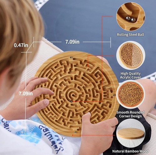 Round Wooden Labyrinth Board Game: Marble Maze for Education and Fun NEW IN BOX - Picture 6 of 10