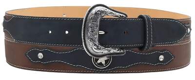 Handcrafted Full Grain Genuine Leather Cowboy Black/Brown Conchos Stars Belt