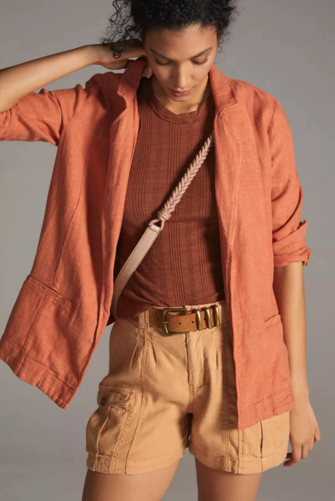 Anthropologie Vintage Washed Linen Blazer Summer Lightweight Terracotta Sz 2