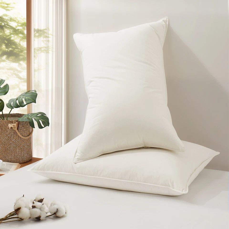 2 Pack Bed Pillows Organic Cotton Shell, 75% Goose Down Feather, King or Queen - Image 3 of 4