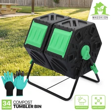 34 Gallon Dual Chamber Compost Bin [2 SLIDING DOORS] Composter Tumbling Chamber