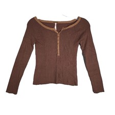 Aeropostale Sweater Juniors Large Brown Ribbed Henley AERO 80s 90s Y2K Vintage