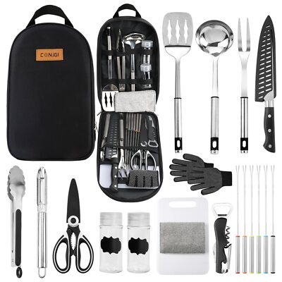 Portable Camping Cooking Utensils Set Bag Suitable for Fork Spoon Chopping Board