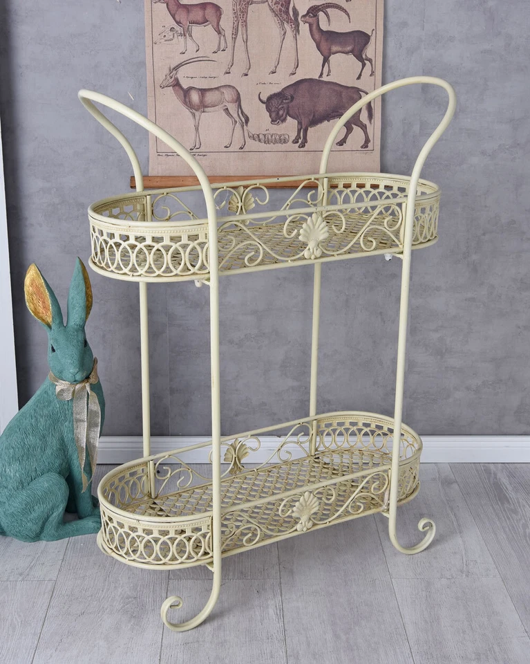Whatnot Serving Cart Flower Stairs Metal Shelf Side Table Vintage Flower Stand - Image 4 of 4