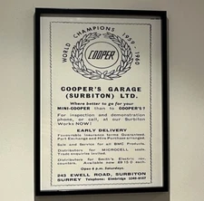 BMC Austin Morris Mini Cooper Cooper’s Garage 1962 Man Cave Wall Art Poster 1962