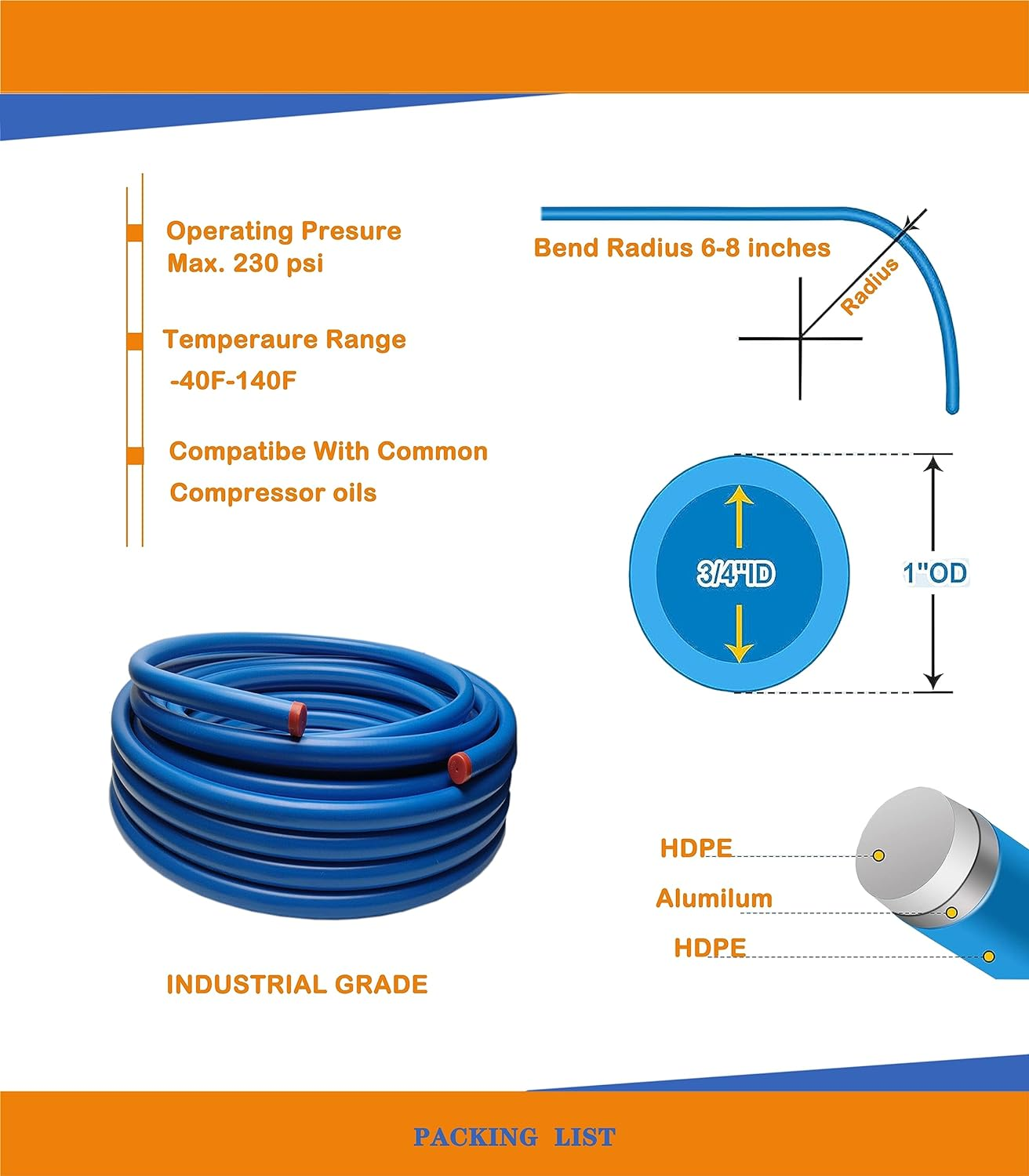 Compressed Air Line Kit, 3/4 Inch HdpeAluminum Air Piping System Air