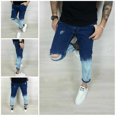 Jeans Pantalone Uomo Denim Sfumato Bicolore Italy Strappi 42,44,46,48,50  Zero81 | eBay