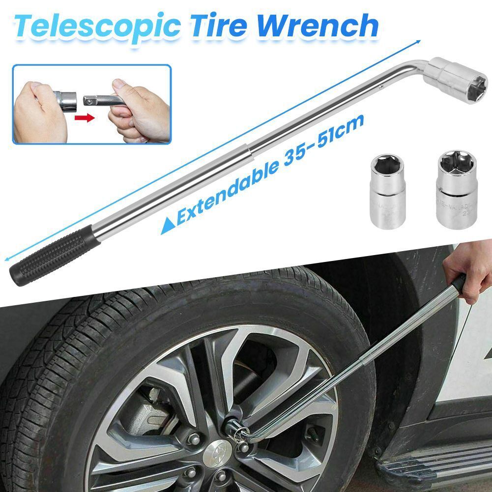 Teleskop-Radschlüssel Mit 4 Stecknüssen – 17, 19, 21, 22 Mm, Verstellbar 34-52 Cm, Für Auto & LKW
