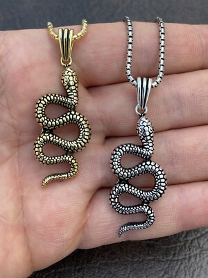 Solid 925 Sterling Silver Cobra Snake Viper Pendant Gold Plated Large 1.75''