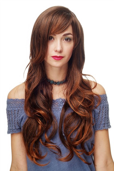 PerüCke Schwarz-Braun-Mix Locken Wellig Lang Seitenscheitel Ca. 70 Cm 9204S-2T30-image