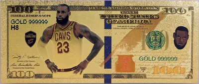 Lebron James $100 Note Cleveland Cavaliers Novelty 24K Gold Plated