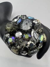 Vintage Regency Brooch Pin Domed Rhinestones Glass Multicolored