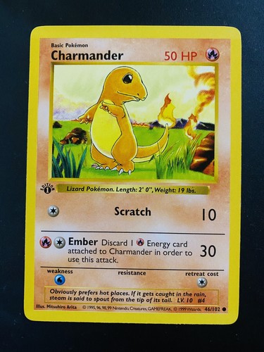 Charmander Pokemon Card 46/102 Original 1995 Base Set RARE - Picture 2 of 3
