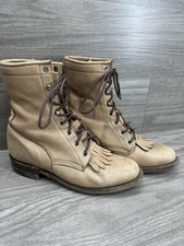 Justin Brown Leather Roper Riding Cowboy Boots Kiltie Lace Up Womens 5.5 B L0543