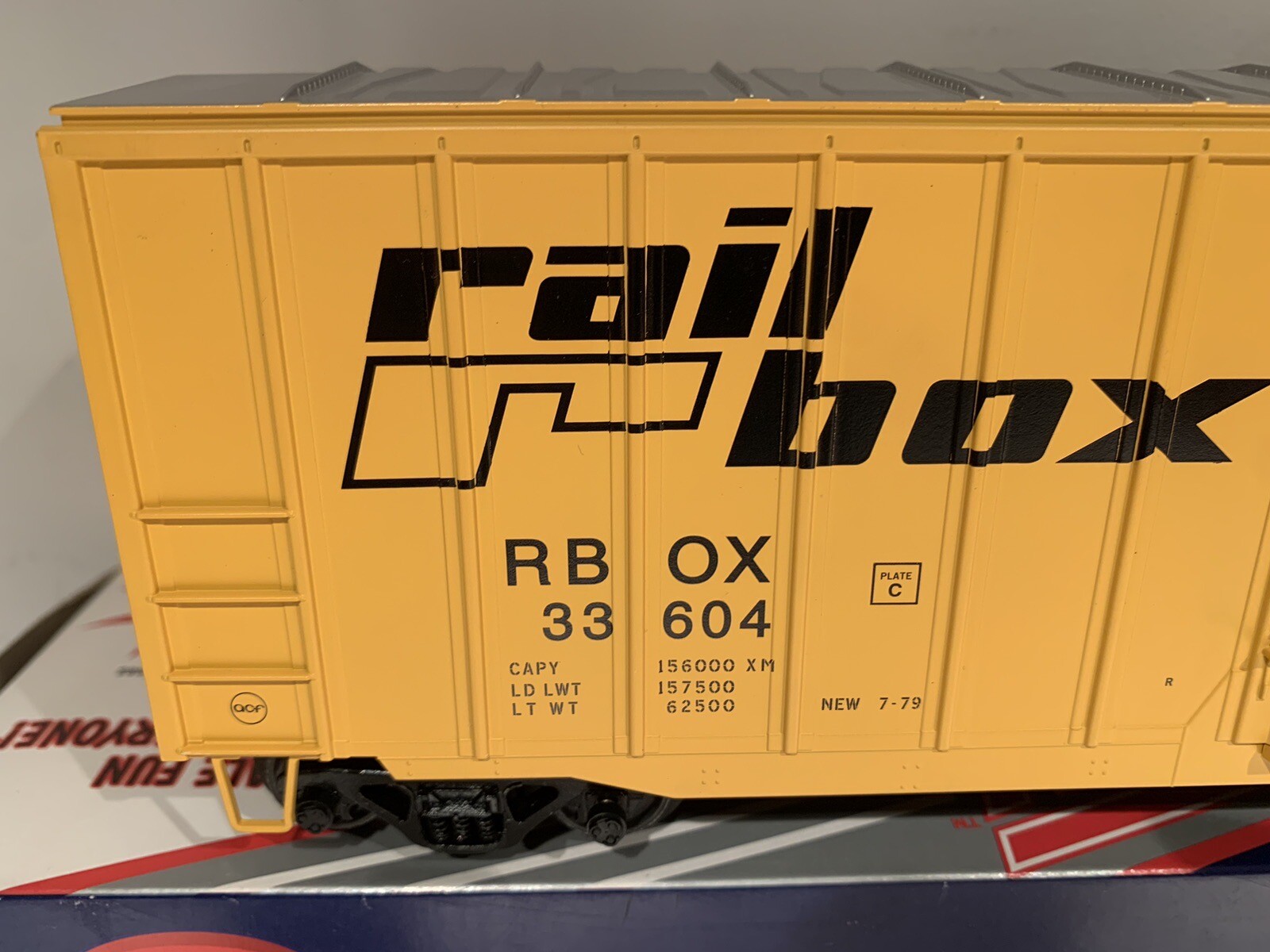 ATLAS O RAILBOX 50’ 6” BOXCAR W/ KADEES (3 RAIL SCALE) TRAINMAN ACF TTX
