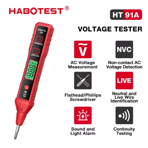 HABOTEST HT91A Voltage Electric Tester Volt Detector Test Pen AC DC 12-400V