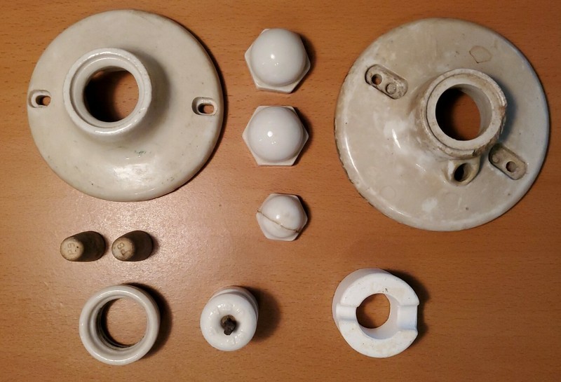 LOT OF 10 ANTIQUE PORCELAIN ELECTRICAL FITTINGS - VINTAGE LIGHTING FIXTURES + 2