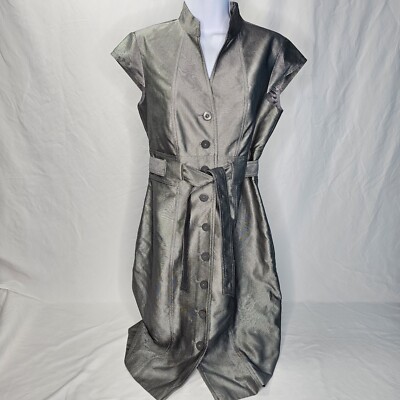Calvin Klein Midi Career Dress Womens 6 Gray Button Front Belt Waist  Sleeveless | eBay
