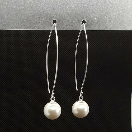 925 Sterling Silver Pearl Long Drop Dangle Hook Earrings White or Ivory Colour - Picture 2 of 16