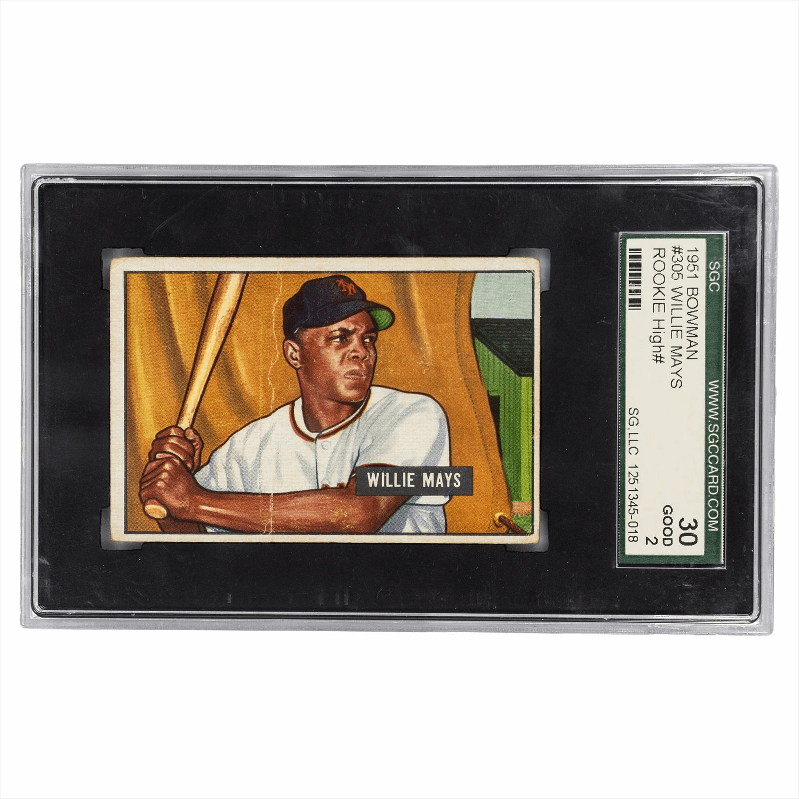 1951 Bowman Willie Mays Rookie #305 SGC GOOD 2 Cert #1251345018