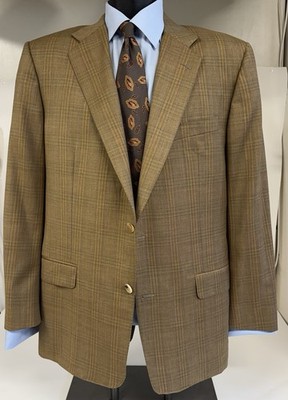 HICKEY FREEMAN Lightweight Plaid Wool Blazer Sport Coat 44 Long Regency EXE