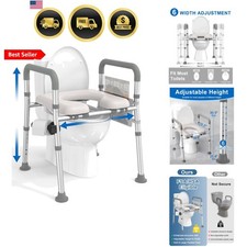 Raised Toilet Seat with Handles, Toilet Seat Riser for Seniors with Adjustabl...