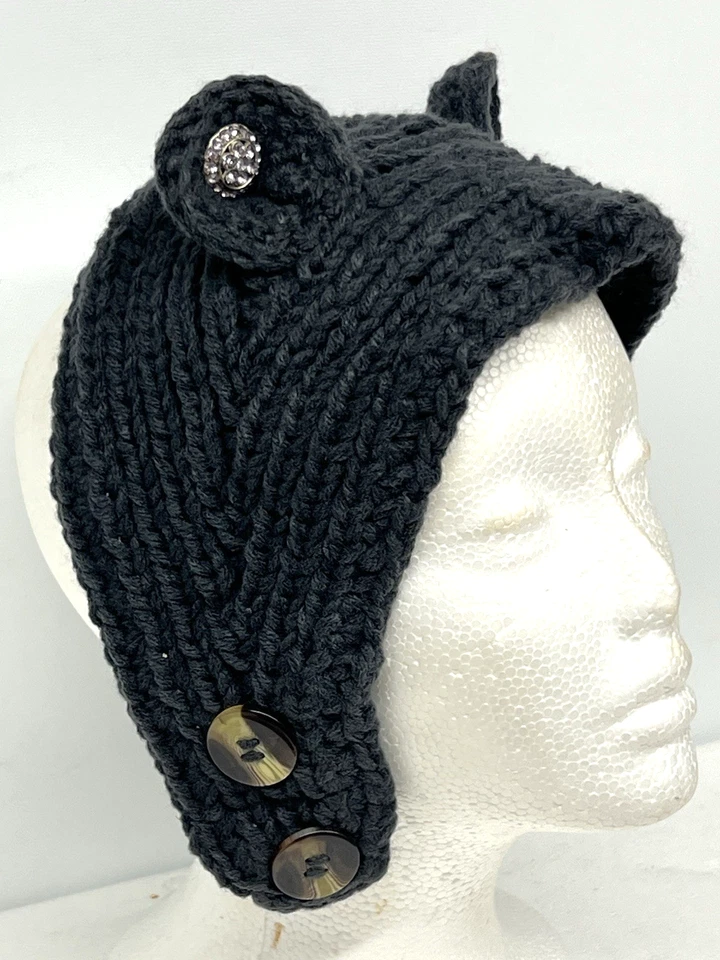 Diadema Calentador de Cuello NEGRO con Estrás OREJAS por CC Exclusives Envoltura para la Cabeza Nuevo con Etiquetas Nuevo Foto 2 de 4