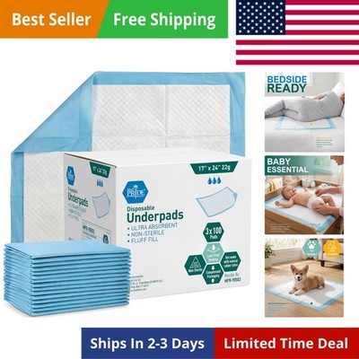 Disposable Underpads 17'' x 24'' 100-Count Incontinence Pads, Bed Covers, Pup...