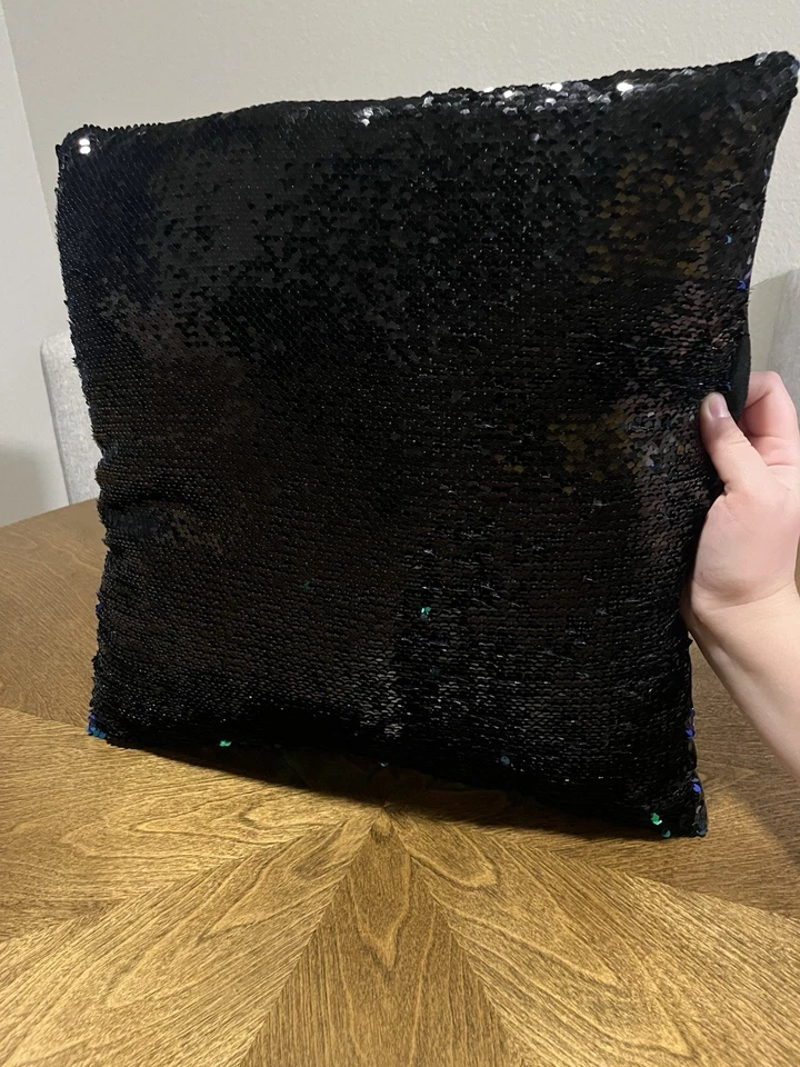 Almohada Mainstays 16x16 pulgadas reversible decorativa lentejuelas brillantes verde azulado negro Foto 4 de 4