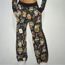 Ed Hardy Flashboard Track Pant Black Gold Embroidered Size Medium Tiger Skull