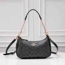 COACH CA548 Teri Shoulder Bag Signature Canvas Black Women's Bag Outlet New