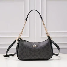 COACH CA548 Teri Shoulder Bag Signature Canvas Black Women's Bag Outlet New