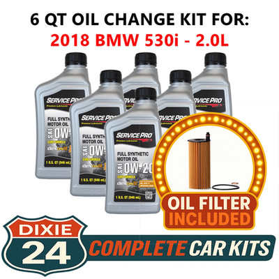 Fits: 2018 BMW 530i 2.0L 6,000 Mile Synthetic Oil & Filter Kit (0W-20)
