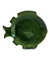 Mid Century Cedar Green Fish Plate/Platter 13.5 X 12 Inches-AS IS-MADE IN USA