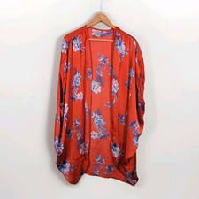 Women's Time and Tru One Size Kimono Pumpkin Nutmeg Coloring W Flowers Boho