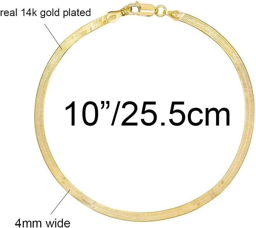 Tornozeleiras femininas de ouro 14K com corrente de espinha de peixe no tornozelo, 10" - Imagem 4 de 4