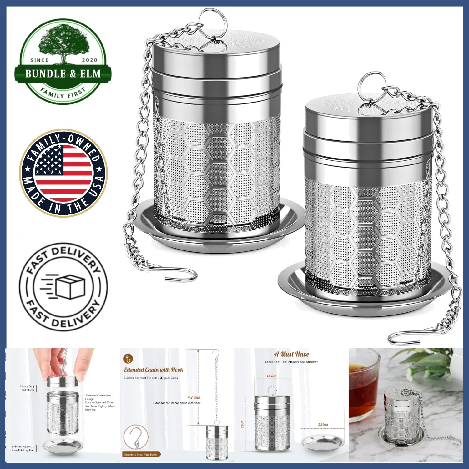 2 Pack Stainless Steel Tea Infusers with Extra Fine Mesh for Loose Tea Brewing