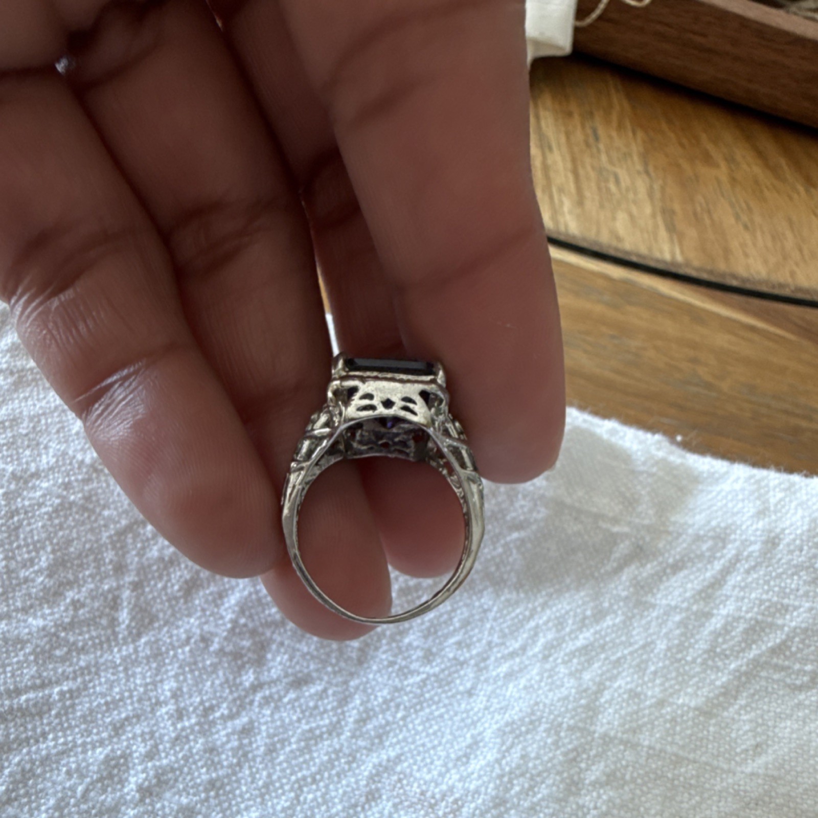 Vintage Silver Ring with Rectangular Purple Gemst… - image 3
