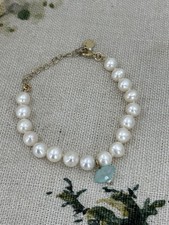 CHAN LUU PEARL Gold auf Silber vergoldet Armband 925 Silber mit Chalcedon Tropfen