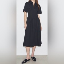 NWT Tory Burch Poplin Pleat Waist Black Midi Dress Women’s Size 6