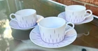 JEAN LOUIS COQUET LIMOGES France SET 3 Coffee Cups 3 Saucer Pale Silver & Pink