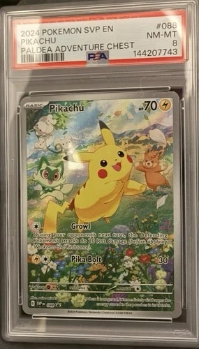 2024 POKEMON SVP EN-SV BLACK STAR PROMO PALDEA ADVENTURE CHEST PIKACHU PSA 8
