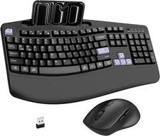 Wireless Keyboard and Mouse Combo, 2.4G Full Size Wave Keys Ergonomic Keyboard w