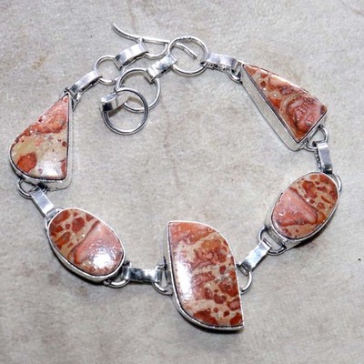 925 Silver Plated Asteroid Jasper Bracelet 9.5'' Gifts New Collection Gift GW